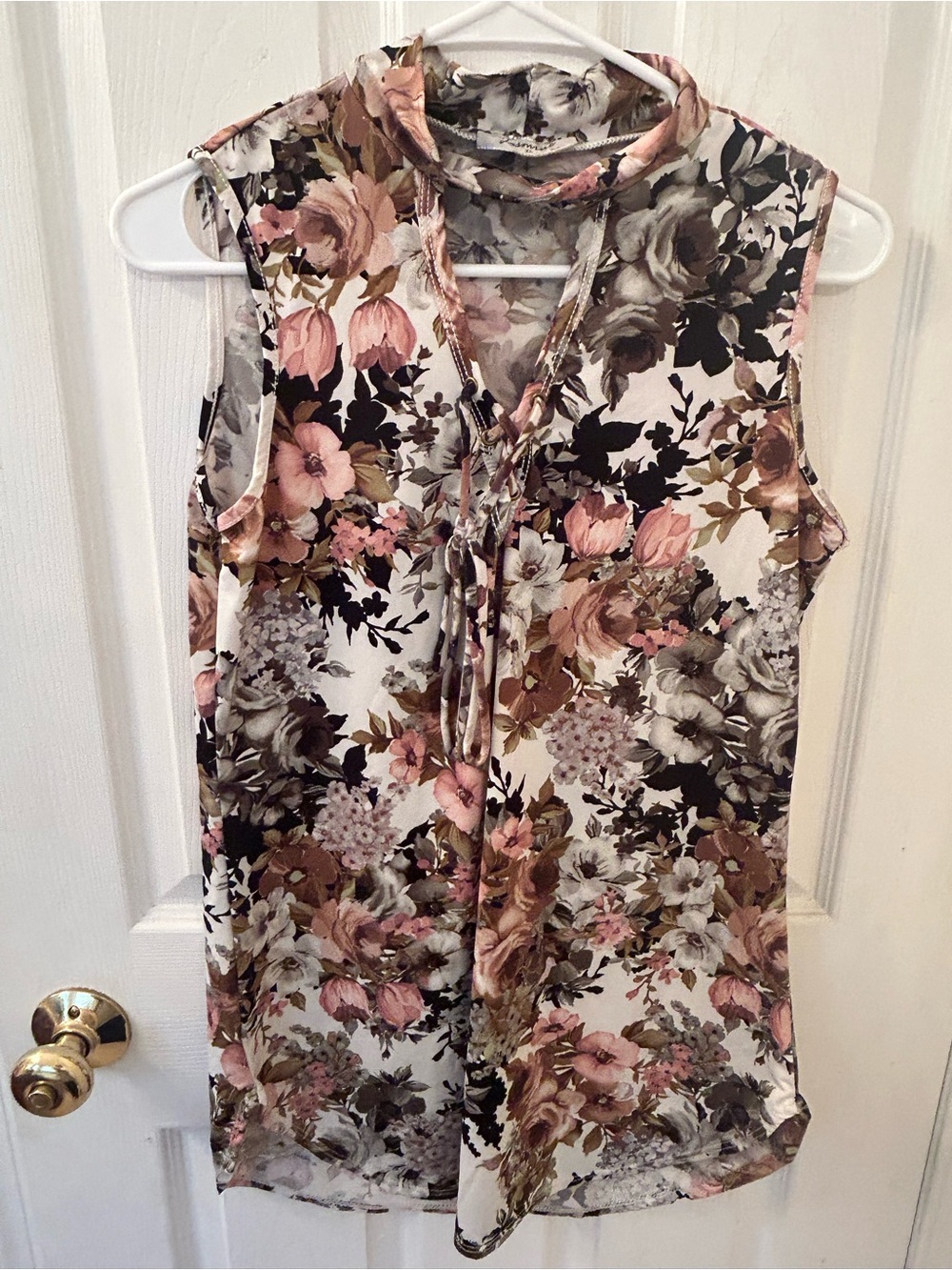 Jasmine Pink and Brown Floral Tie-Neck Sleeveless Camisole